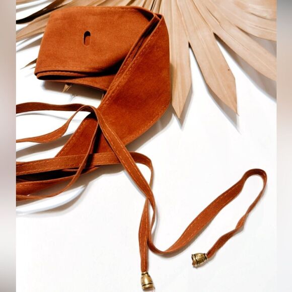 Anthropologie Tan Suede Belt with Gold Tips - Picture 3 of 4